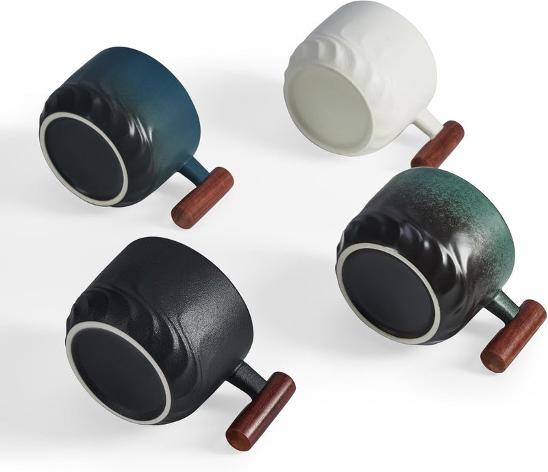 CLASGLAZ 6 Oz Ceramic Espresso Mugs with Wooden Handle Demitasse Cups for Double Shot Latte Cappuccino Lungo Tea Bag Beverage Espresso Cups Set of 4 - Image 2