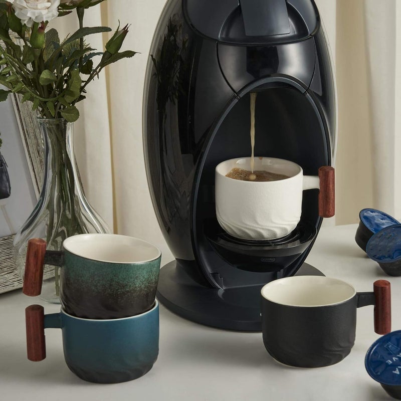 CLASGLAZ 6 Oz Ceramic Espresso Mugs with Wooden Handle Demitasse Cups for Double Shot Latte Cappuccino Lungo Tea Bag Beverage Espresso Cups Set of 4 - Image 4