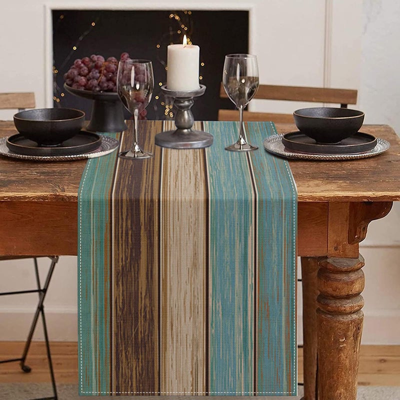Emvency Farmhouse Table Runner  Vintage Green And Brown Art Painting For Kitchen Coffee Table Family Dinners Holiday Parties Wedding Events Decor(13X72 Inch) - Image 1