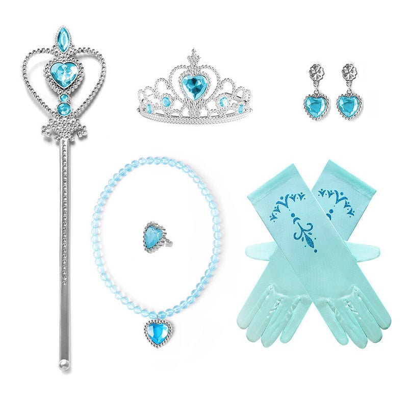 Generic Frozen Princess Heart Necklace Set PS33 blue ice and snow suit