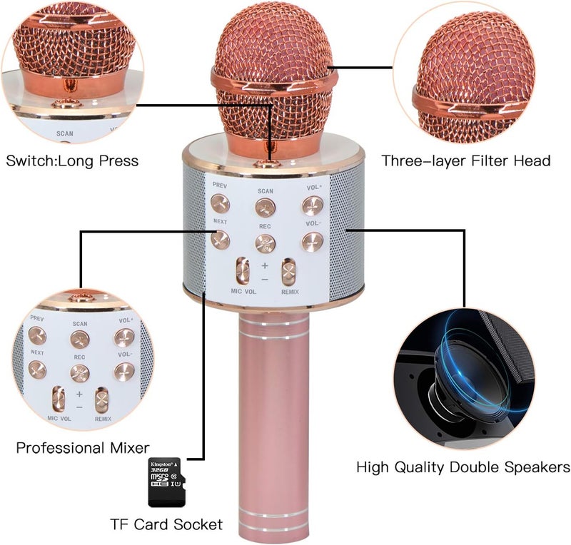 Keyian Karaoke Microphone for Kids - Rose Gold - Image 5