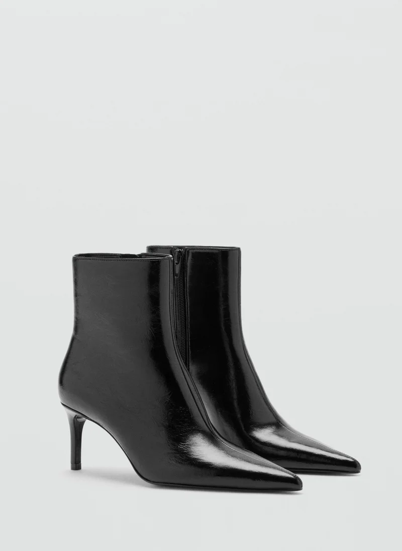 Mango Glossy-Finish Pointed-Toe Heeled Ankle Boot