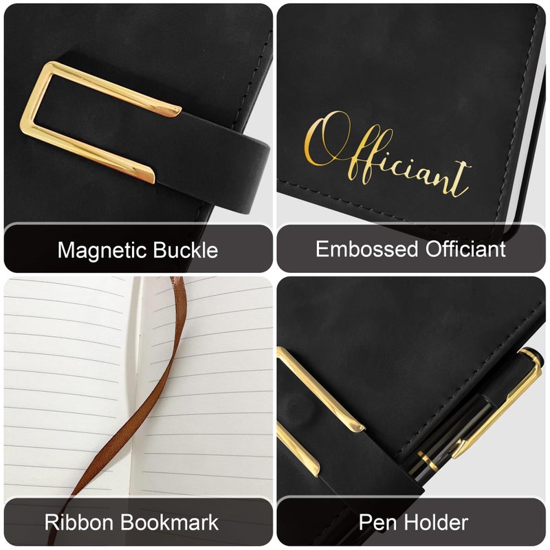 Mousbull Wedding Officiant Book with Pen, 200 Pages A5 Lined Leather Wedding Journal Notebook, Pastor Ministers Sermon Officiant Gifts for Wedding Day Ceremony Proposal- Black - Image 2