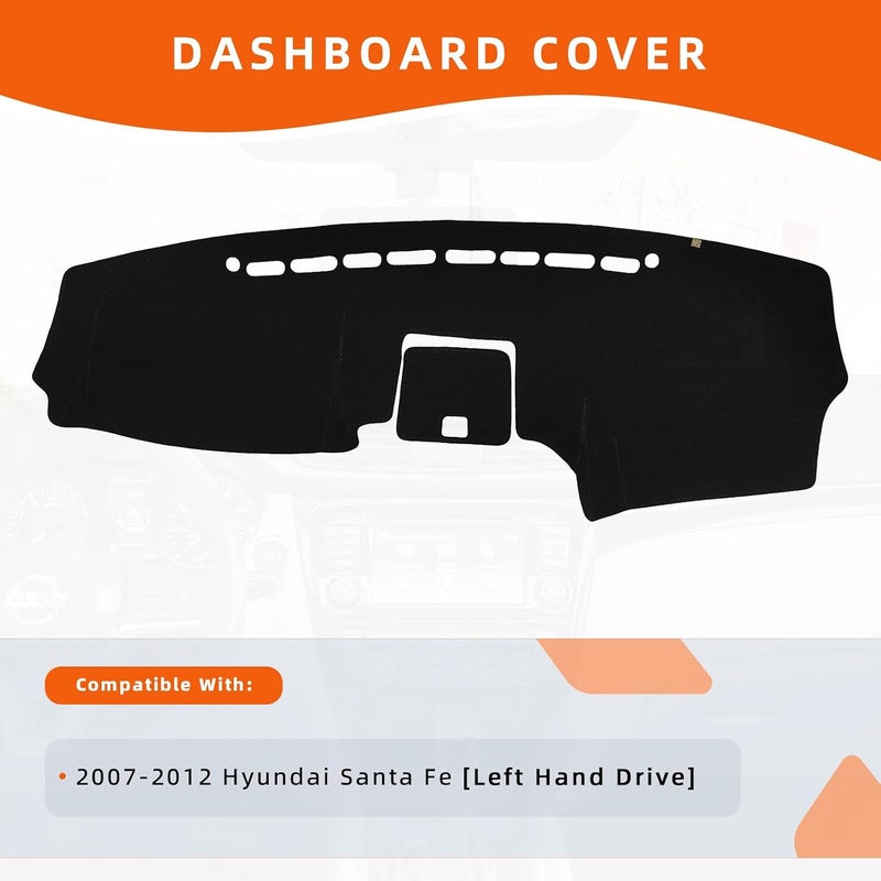 KEYOOG Dashboard Cover Dash Mat Fit for Hy-undai Santa Fe 2012-2007 (for Left Hand Drive),Car Dash Board Mat Anti-Glare Carpet,Non-Slip Pad Sunshield Protector (Black) - Image 2