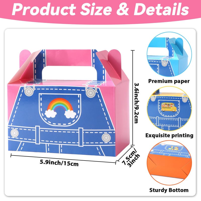 MinFyberd 12Pcs Party Favors Gift Boxes Cartoon Teacher Paper Treat Boxes Bulk English Teacher Birthday Goodie Candy Box with Handles Birthday Shower Cartoon Theme Party Decorations - Image 2
