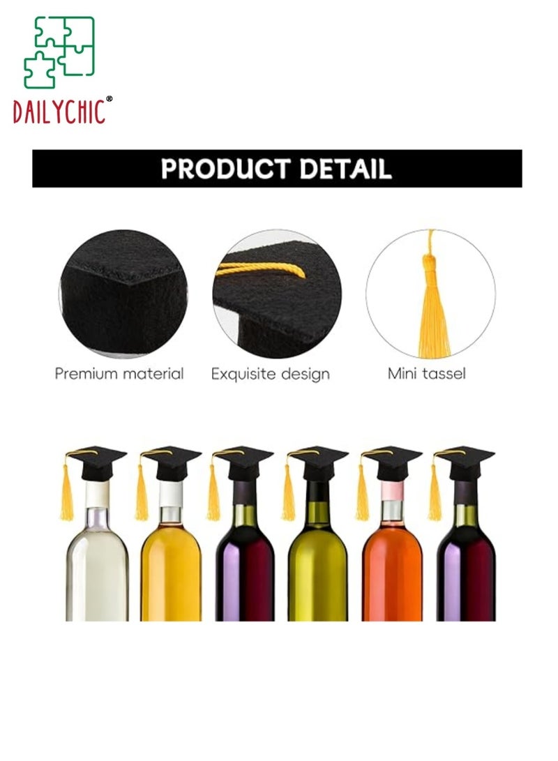 DAILYCHIC Mini Graduation Hats Decorations,Black Felt Graduation Hat with Tassels Cake Pops Bottle Cover Toppers,Photo Prop Accessory Party Decorations(12pcs) - Image 3
