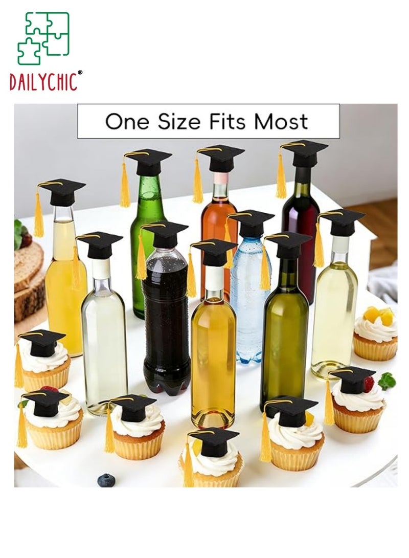 DAILYCHIC Mini Graduation Hats Decorations,Black Felt Graduation Hat with Tassels Cake Pops Bottle Cover Toppers,Photo Prop Accessory Party Decorations(12pcs) - Image 5