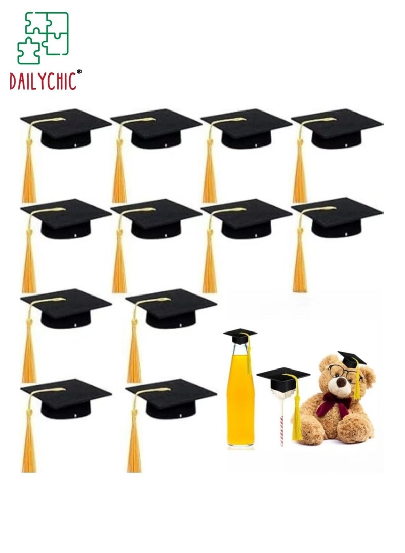 DAILYCHIC Mini Graduation Hats Decorations,Black Felt Graduation Hat with Tassels Cake Pops Bottle Cover Toppers,Photo Prop Accessory Party Decorations(12pcs) - Image 1