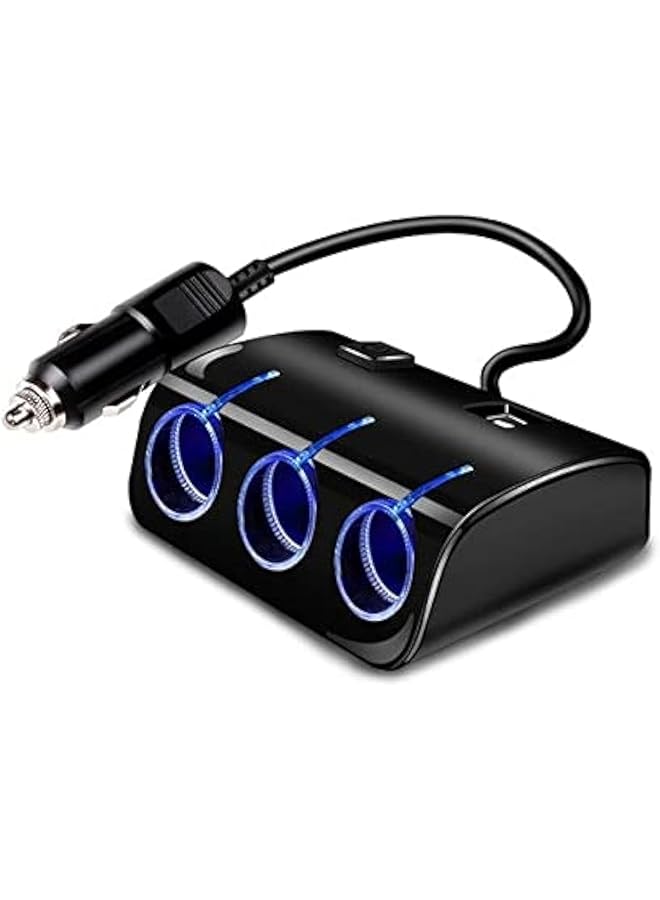 مقبس ثلاثي الاتجاهات 12 فولت مع منفذي USB للسيارة - 3Xooo أسود