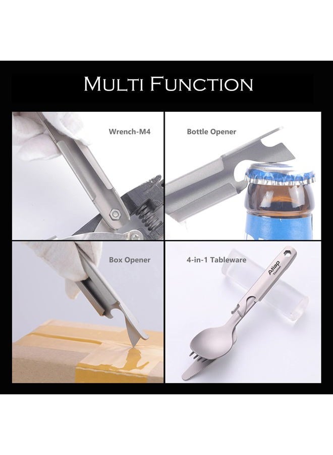 ATiAP Titanium Fork Spoon Bottle Opener, 4 Pieces Tableware Set Utility Cutlery Set for Camping Travel Daily Use - Image 3