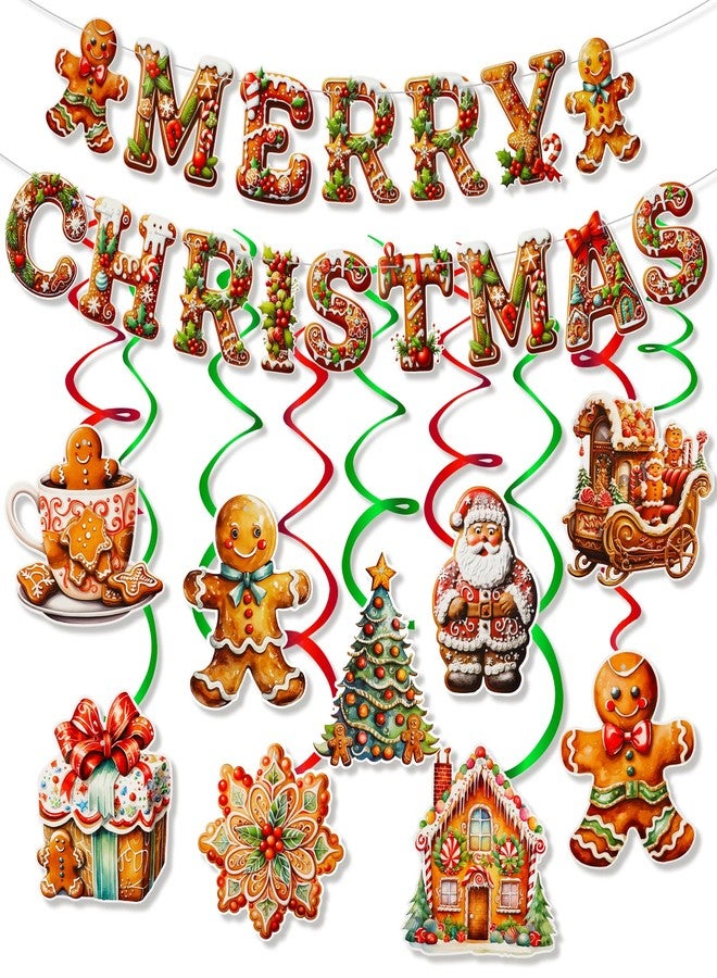 كونسيت لافتة خبز الزنجبيل من كونسايت مع دوامات عيد الميلاد - عبوة من 9 قطع زينة معلقة لحفلات عيد الميلاد الداخلية والخارجية - Image 1