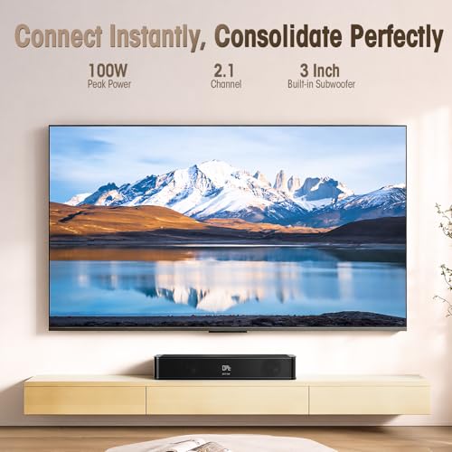 BESTISAN 2.1ch Sound Bar with Built-in Subwoofer, 100W Peak Power, HDMI ARC/Opt/AUX/USB/Bluetooth 5.3, 3 EQ Modes & Volume Boost, 16.5" All-in-One for TV/PC/Gaming/Projector - Image 2