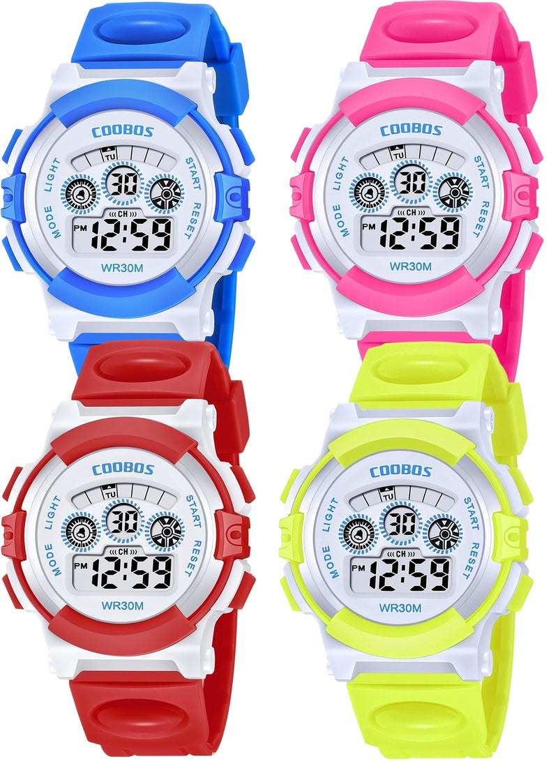 COOBOS 4Pack Kids' Water Resistant Rubber Digital Watch Boys' watch and Girls' Watch - Image 1