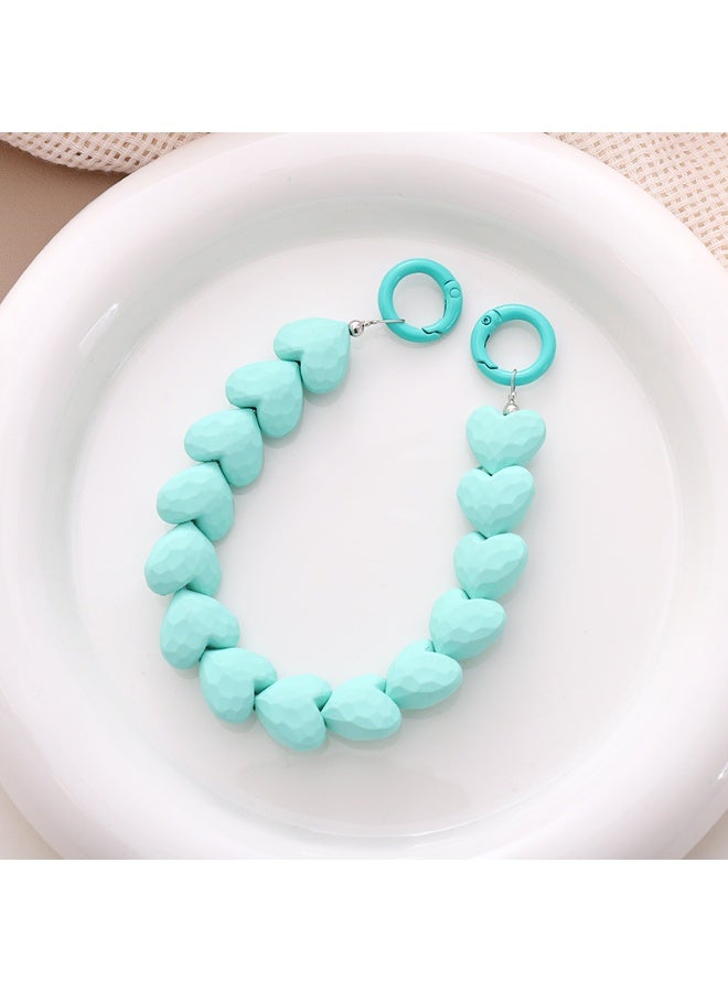 NIBEMINENT Beaded Phone Lanyard, Anti Lost Removable Wrist Strap, Peach Heart String Ball Bracelet Pendant, Phone Keychain Lanyard,K1872/Green