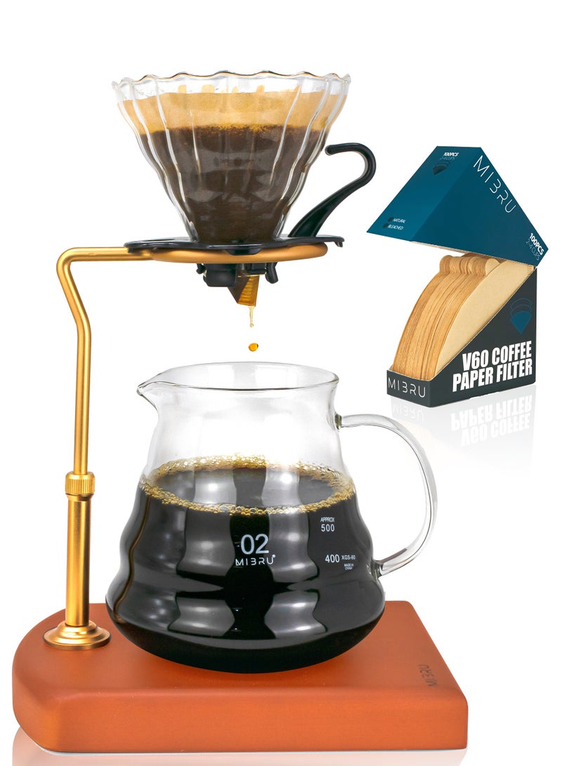 ميبرو طقم تقطير القهوة بقاعدة  تقطير قهوة خشبية مجموعة V60 من 4 قطع تحضير القهوة بالتقطير - Image 1