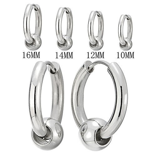 COOLSTEELANDBEYOND Stainless Steel Circle Beads Huggie Hinged Hoop Earrings for Men Women 2pcs - Image 2