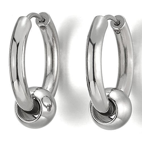 COOLSTEELANDBEYOND Stainless Steel Circle Beads Huggie Hinged Hoop Earrings for Men Women 2pcs - Image 5