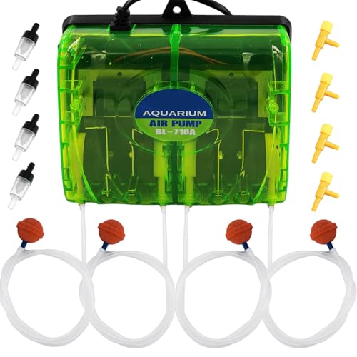 COLOURFUL - 4 Outlets Aquarium Air Pump with Accessories | 8W | Adjustable Quiet Oxygen Aerator Pump for Fish Tanks or Ponds | Model BL-710A with Accessories (Combo-3) - Image 1