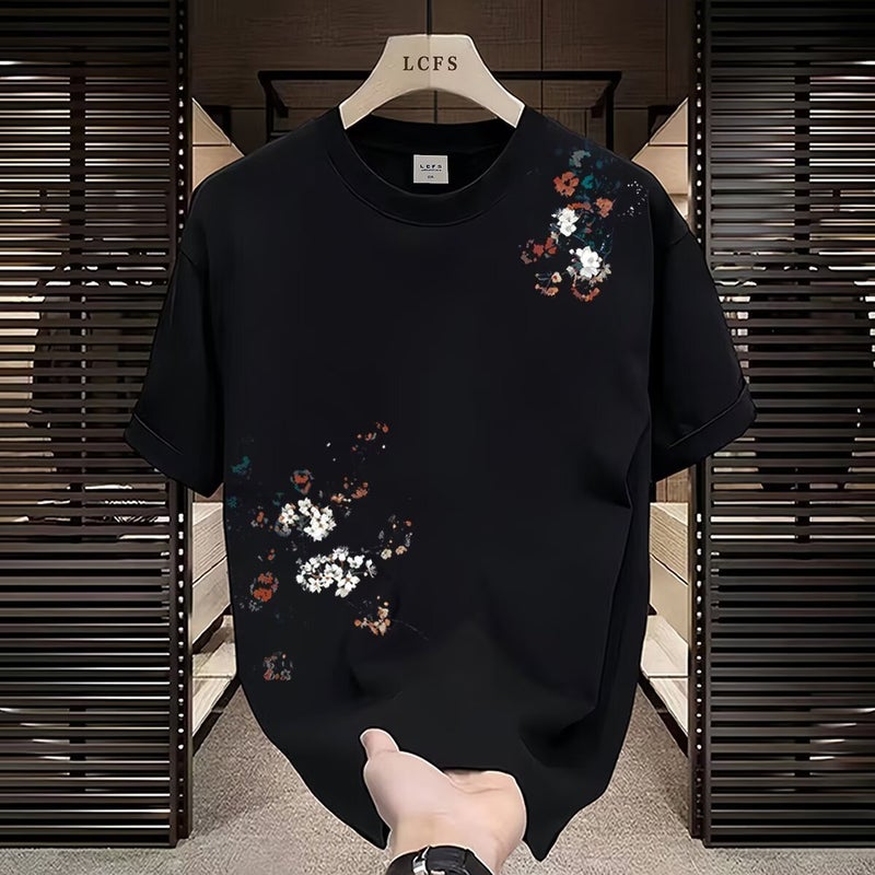 Teenager Heavy Short-Sleeved T-Shirt National Style New Fashion Breathable Casual All-Match Round Neck Design Loose Short-Sleeved Daily - Image 1