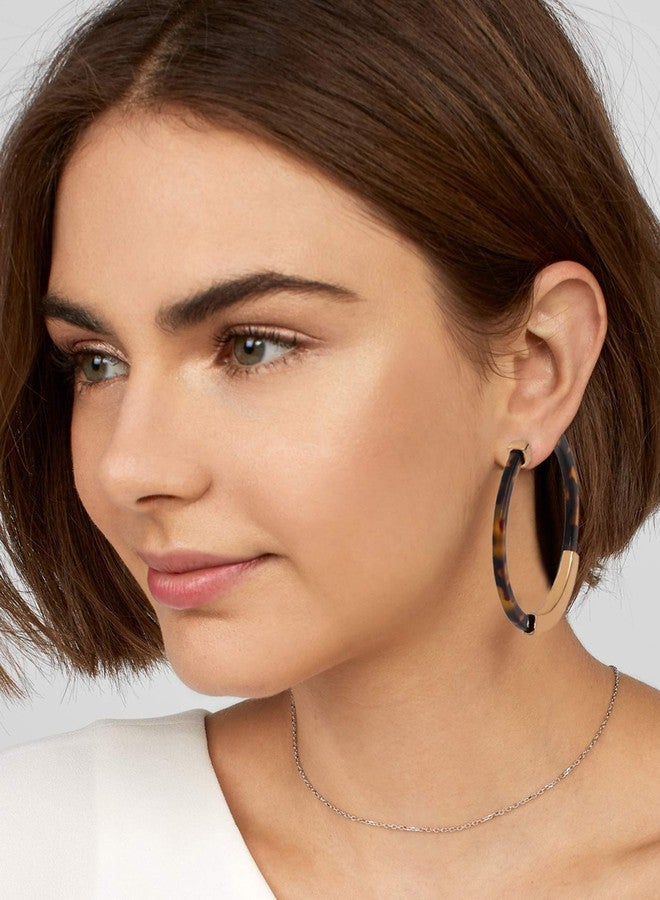 مولوك أقراط حلقية للنساء، أقراط هندسية من راتنج الأكريليك، أقراط بوهيمية بنقشة صدفة السلحفاة، أقراط مرصعة مميزة، مجوهرات عصرية (نقشة جلد النمر الداكنة). - Image 3