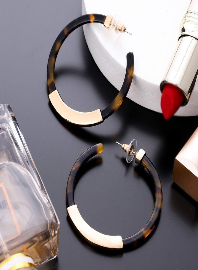 مولوك أقراط حلقية للنساء، أقراط هندسية من راتنج الأكريليك، أقراط بوهيمية بنقشة صدفة السلحفاة، أقراط مرصعة مميزة، مجوهرات عصرية (نقشة جلد النمر الداكنة). - Image 4