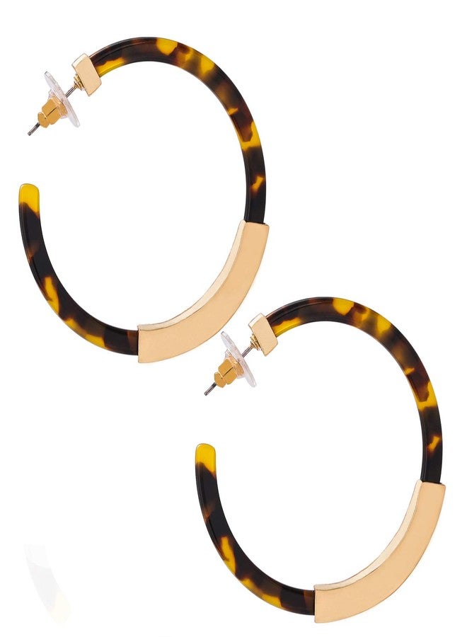 مولوك أقراط حلقية للنساء، أقراط هندسية من راتنج الأكريليك، أقراط بوهيمية بنقشة صدفة السلحفاة، أقراط مرصعة مميزة، مجوهرات عصرية (نقشة جلد النمر الداكنة). - Image 1