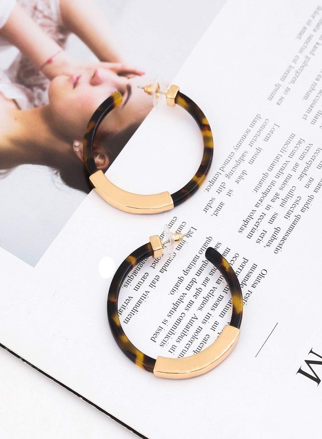 مولوك أقراط حلقية للنساء، أقراط هندسية من راتنج الأكريليك، أقراط بوهيمية بنقشة صدفة السلحفاة، أقراط مرصعة مميزة، مجوهرات عصرية (نقشة جلد النمر الداكنة). - Image 5