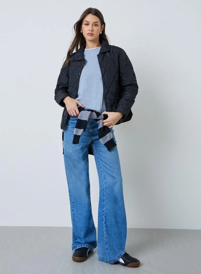 Styli Black Regular Fit Quilted Shacket