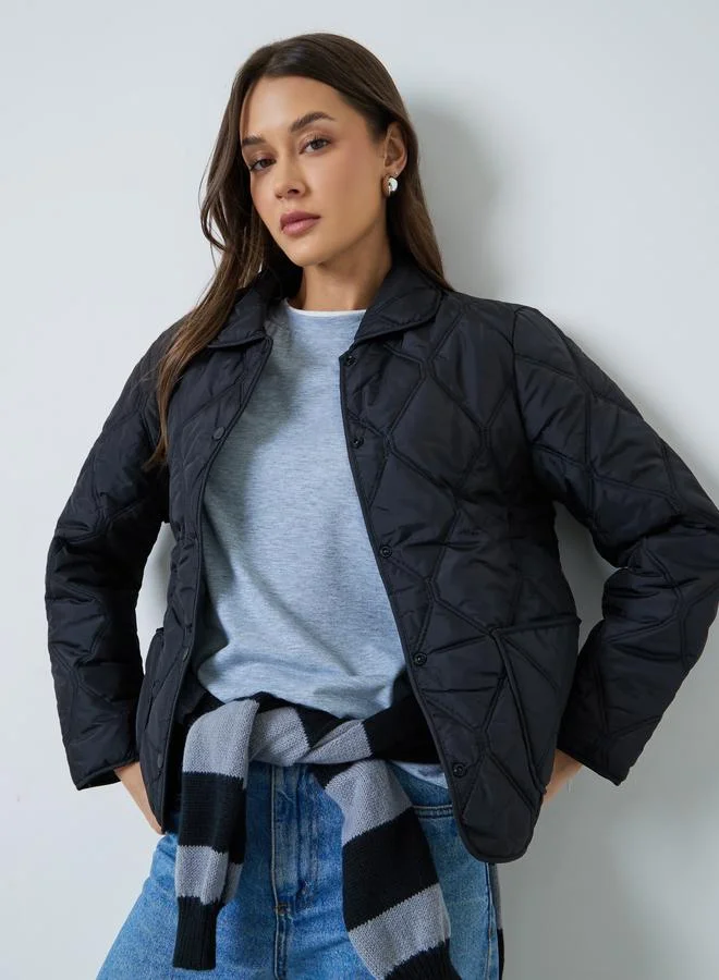 Styli Black Regular Fit Quilted Shacket