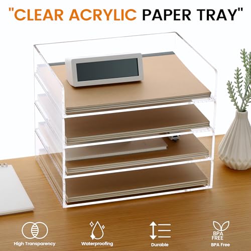 HeZone Acrylic Paper Tray, 4 Tier Paper Organizer for Desk, Clear Acrylic Desk Organizers, Stackable Letter Tray Workspace oaganzier -Art Storage for School Classroom -4 Pack… - Image 2