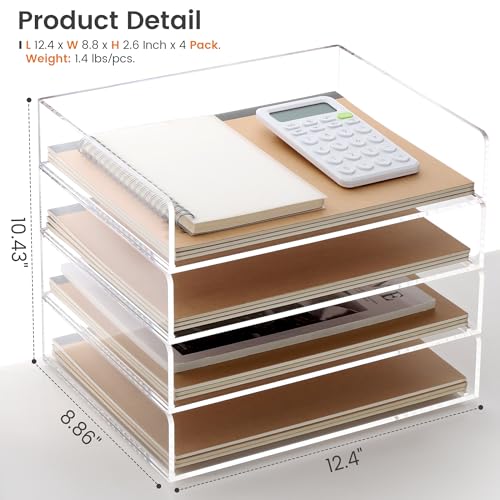 HeZone Acrylic Paper Tray, 4 Tier Paper Organizer for Desk, Clear Acrylic Desk Organizers, Stackable Letter Tray Workspace oaganzier -Art Storage for School Classroom -4 Pack… - Image 5