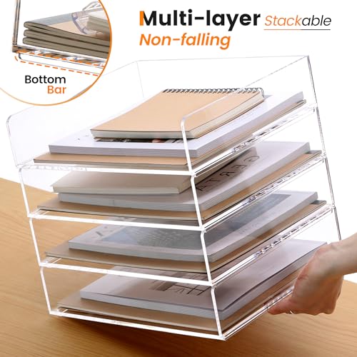 HeZone Acrylic Paper Tray, 4 Tier Paper Organizer for Desk, Clear Acrylic Desk Organizers, Stackable Letter Tray Workspace oaganzier -Art Storage for School Classroom -4 Pack… - Image 4