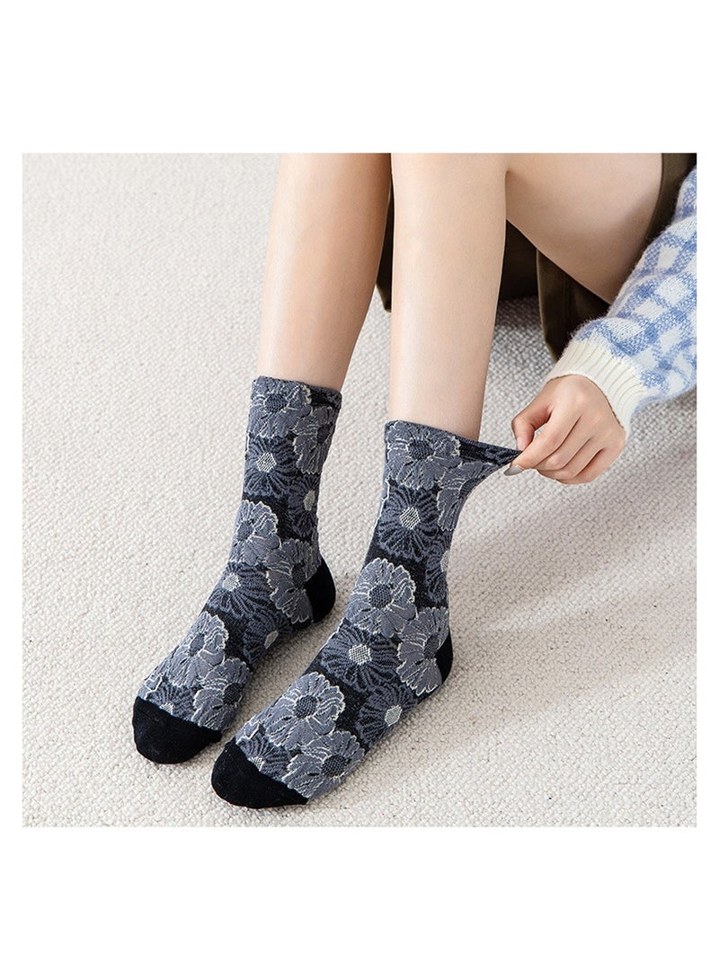Womens Novelty Funny Crew Socks Girls Colorful Floral Patterned Funky Casual Cotton Retro Sunflower 3D Jacquard Mid Length Personalized Women 5 Pairs