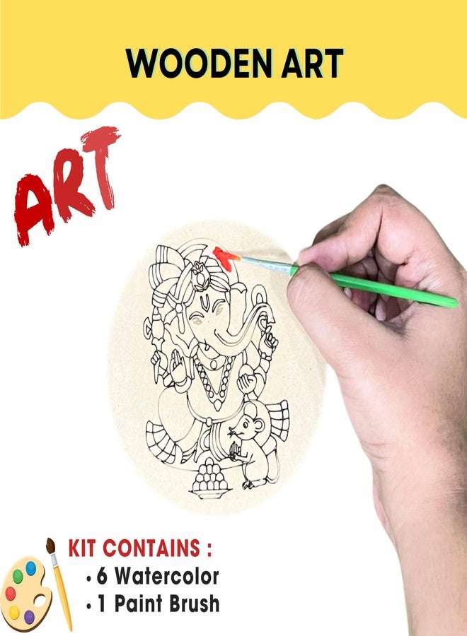 Ansoz Ganesh Art Craft: Wooden Pre-Marked Cutout for Kids and All Ages - DIY Craft Kit | Home Decor | Ganesh Chaturthi Gift Idea (Water Color Included) - Image 2