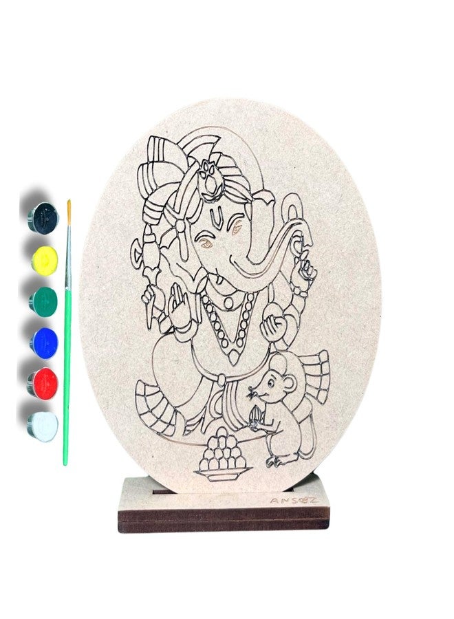 Ansoz Ganesh Art Craft: Wooden Pre-Marked Cutout for Kids and All Ages - DIY Craft Kit | Home Decor | Ganesh Chaturthi Gift Idea (Water Color Included) - Image 1