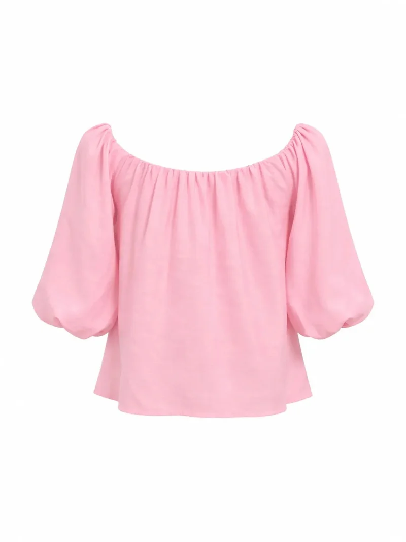 ميكسراي Mixray Modal Blended Blouse with Madonna Collar and Ruffle Detail