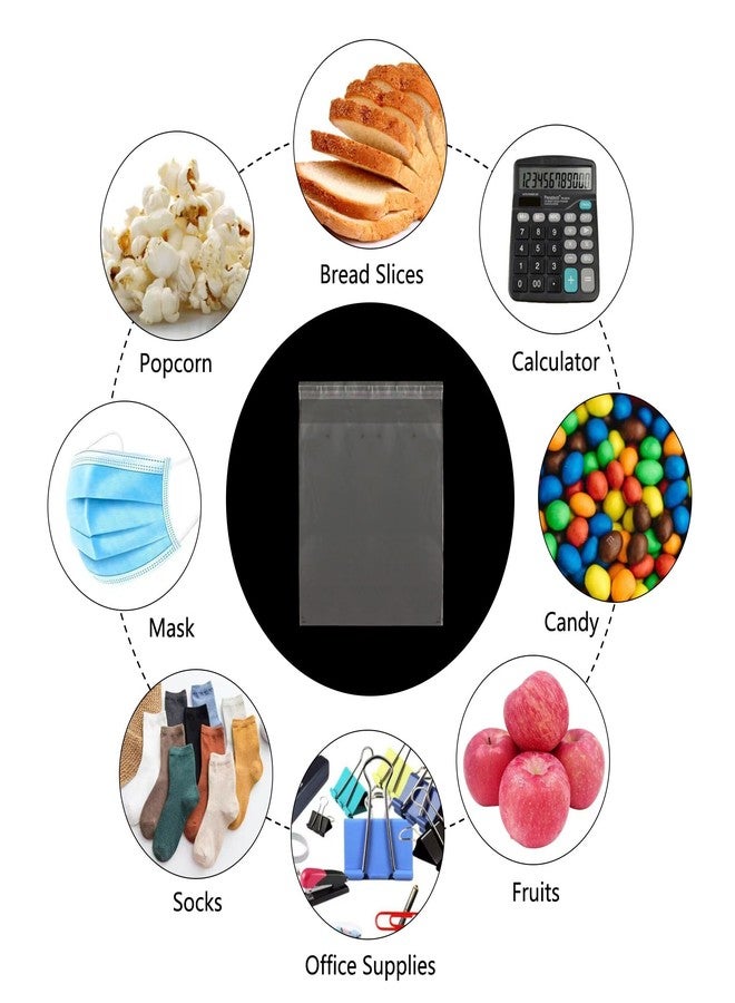 EachDusto 7"x7" Adhesive Cellophane Bags 100pcs Clear Self Stick Cello Baggies 2mil Square OPP Poly Bags for Calculator Candy Bread Slices Fruits Office Supplies Socks Mask Popcorn - Image 4