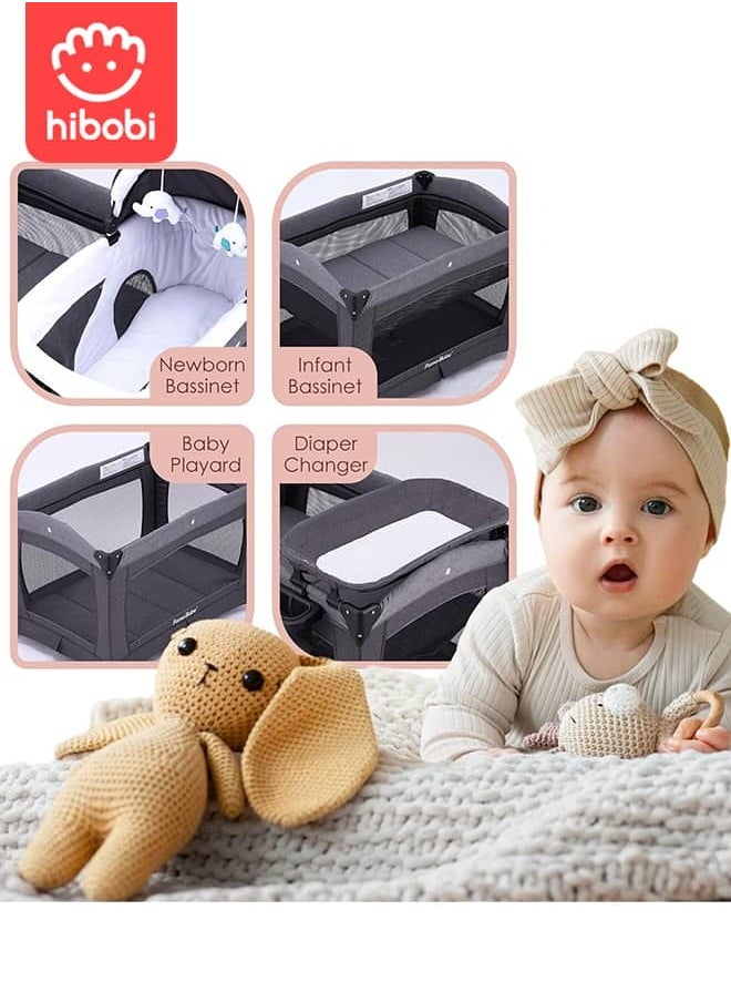 hibobi 4 in 1 Portable Baby Crib Deluxe Nursery Center, Foldable Travel Playard with Bassinet, Mattress, Changing Table for Newborn, Infant, Toddler(Black)  - Image 3