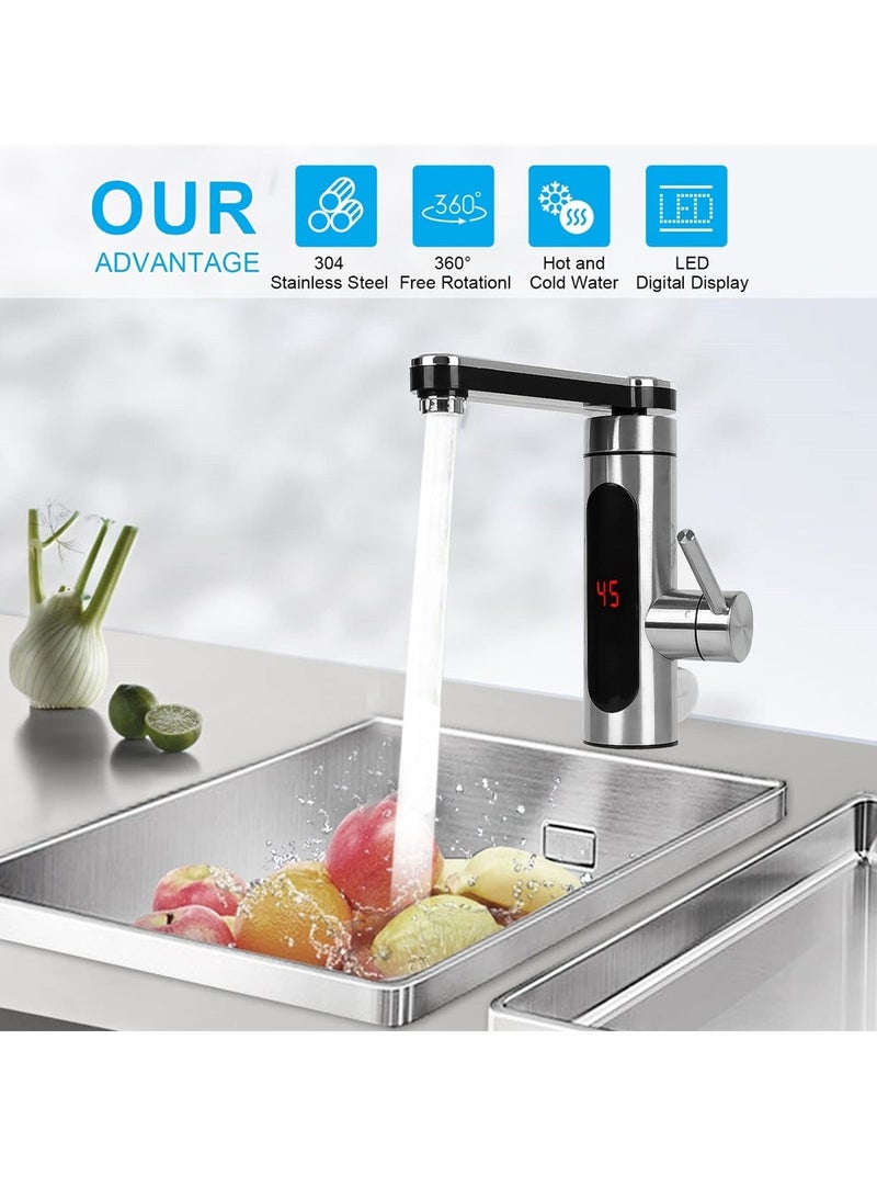 Instant Tankless Electric Hot Water Faucet with LED Digital Display 360°Swivel Stainless Steel Instant Quick Hot Tap for Kitchen Bathroom - Image 2