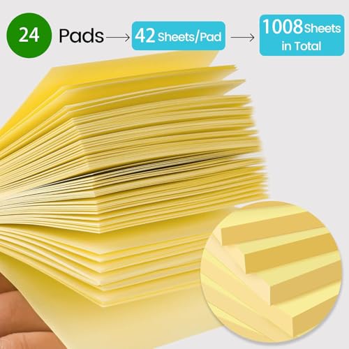 YEECOK 24 Pack Sticky Notes 3x3 in Yellow Clean Removal Recyclable SelfStick Pads Easy to Post for Home Office Notebook - Image 3