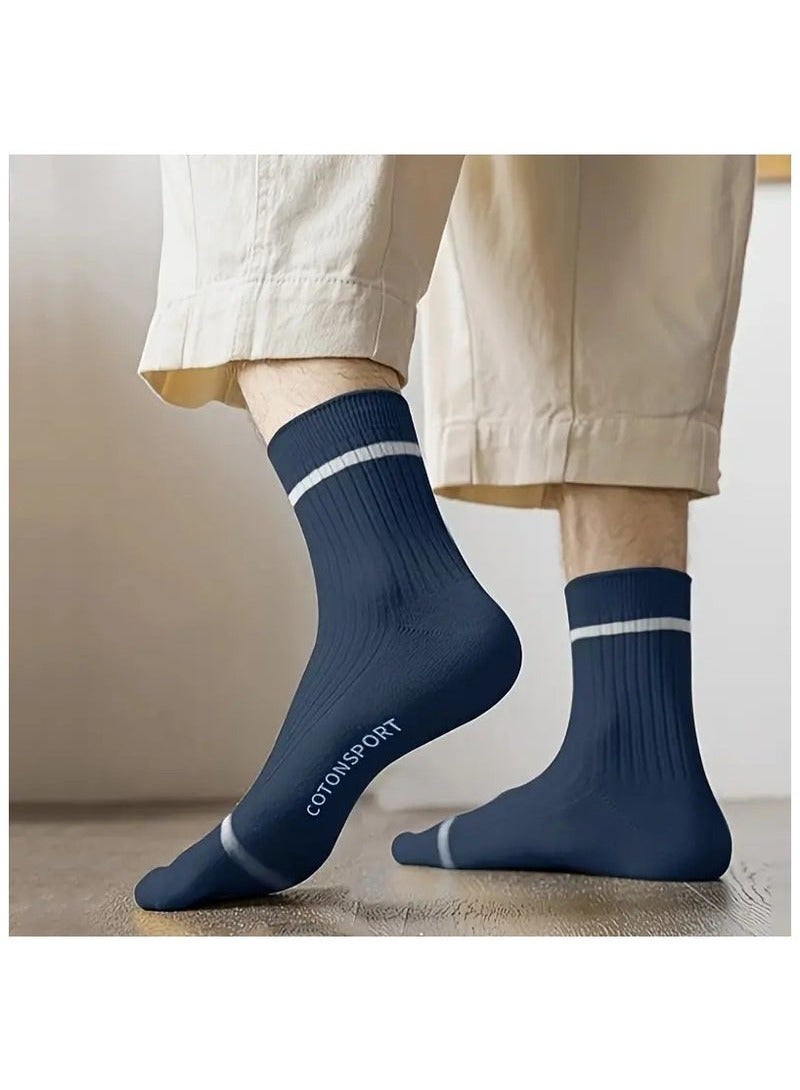 5 أزواج من الجوارب الرجالية المتينة واللطيفة على البشرة، جوارب رياضية مناسبة لفصل الخريف والشتاء - Image 2