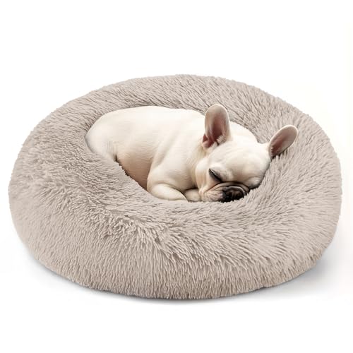 Hoewina Dog Cat Bed 20in Cat Beds for Indoor Cats Calming Donut Bed for Puppy and Kitten Washable Round Fluffy Pet Bed for Small Medium Dogs and Cats Brown - Image 1