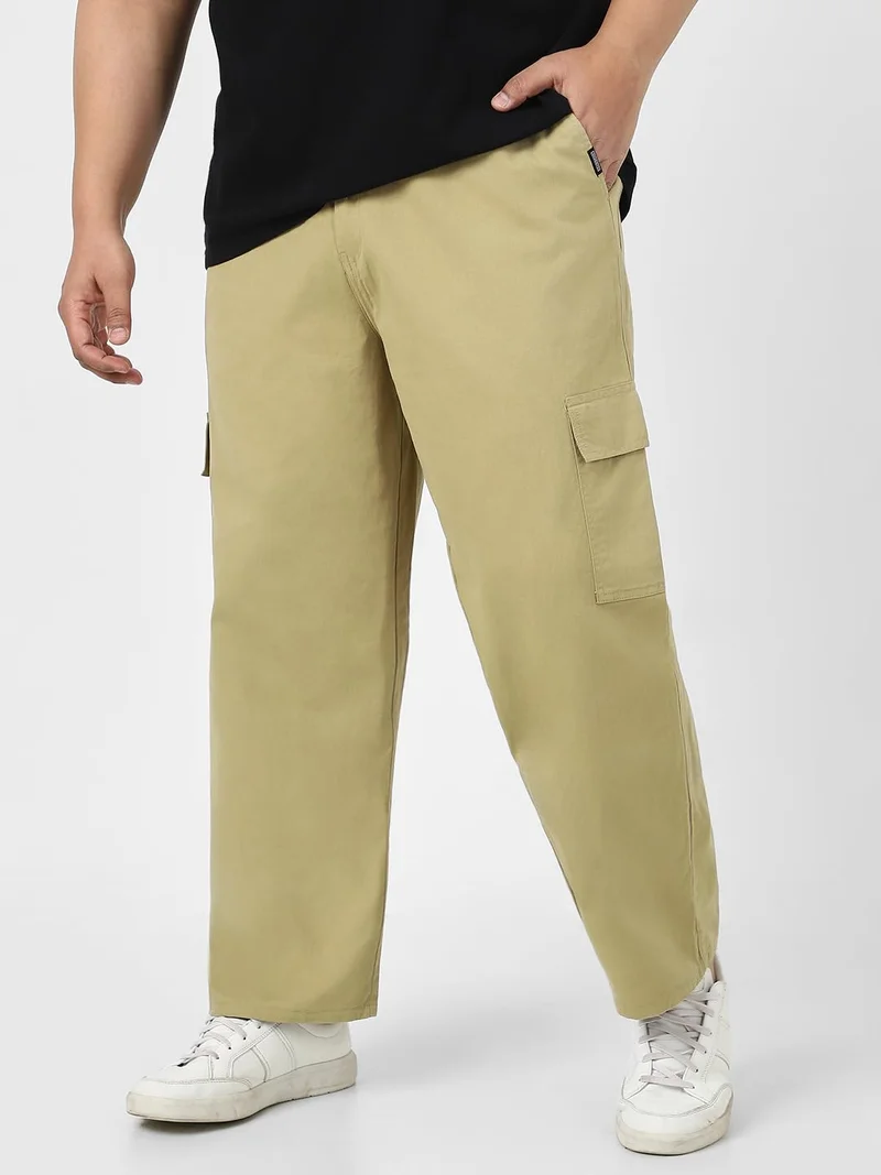 Urbano Plus Men's Light Olive Loose Baggy Fit Solid Cargo Chino Pant with 6 Pockets Non-Stretchable