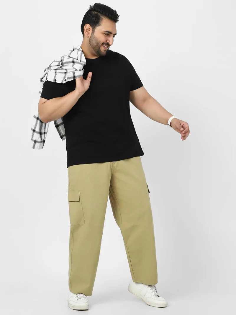 Urbano Fashion  Urbano Plus Men's Light Olive Loose Baggy Fit Solid Cargo Chino Pant with 6 Pockets Non-Stretchable for Men | Best Price UAE