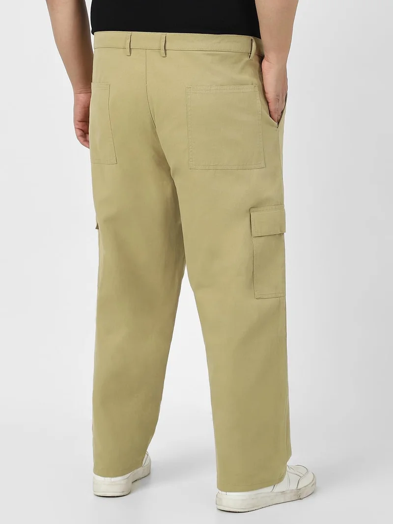 Urbano Fashion  Urbano Plus Men's Light Olive Loose Baggy Fit Solid Cargo Chino Pant with 6 Pockets Non-Stretchable for Men | Best Price UAE