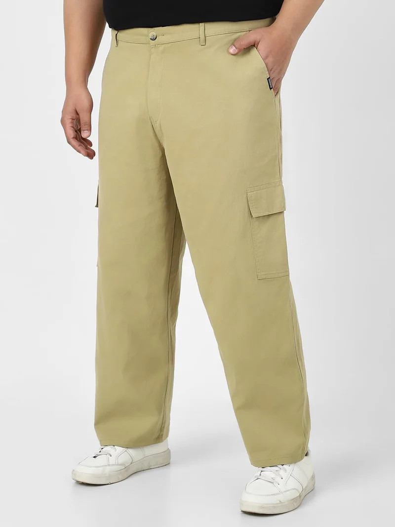 Urbano Fashion  Urbano Plus Men's Light Olive Loose Baggy Fit Solid Cargo Chino Pant with 6 Pockets Non-Stretchable for Men | Best Price UAE