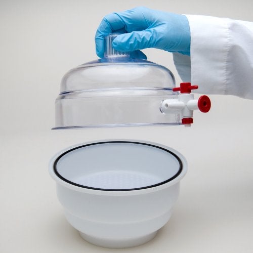 SP Scienceware SP Bel-Art"Space Saver" Polycarbonate Vacuum Desiccator with White Polypropylene Bottom; 0.20 cu. ft. (F42020-0000) - Image 2