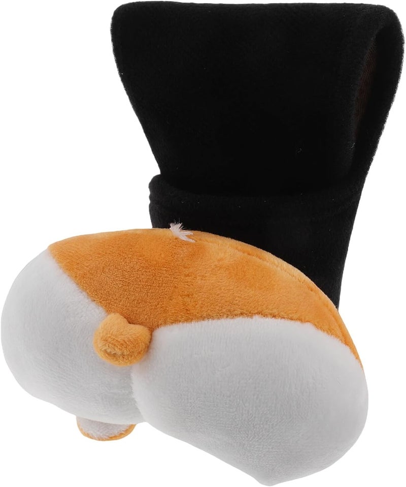 Cute Corgi Car Gear Shift Knob Cover and Handbrake Protector, Black Short Plush Universal Car Interior Accessories, Soft Fluffy Gear Stick Hoodie for Vehicle Gearshift Decoration - Image 1