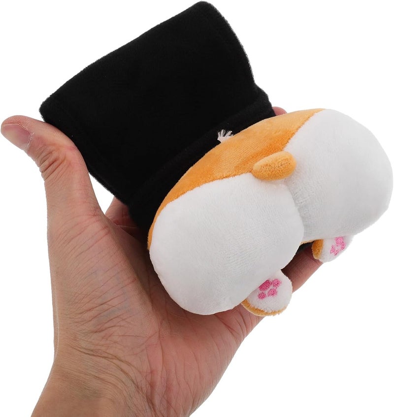 Cute Corgi Car Gear Shift Knob Cover and Handbrake Protector, Black Short Plush Universal Car Interior Accessories, Soft Fluffy Gear Stick Hoodie for Vehicle Gearshift Decoration - Image 4