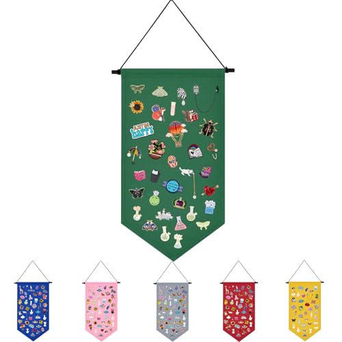 Winmany Wall Hanging Brooch Jewelry Storage Case Canvas Display Stand Enamel Pin Display Banner Holder Earrings Necklace Glitter Pin Collection Organizer (Green) - Image 1